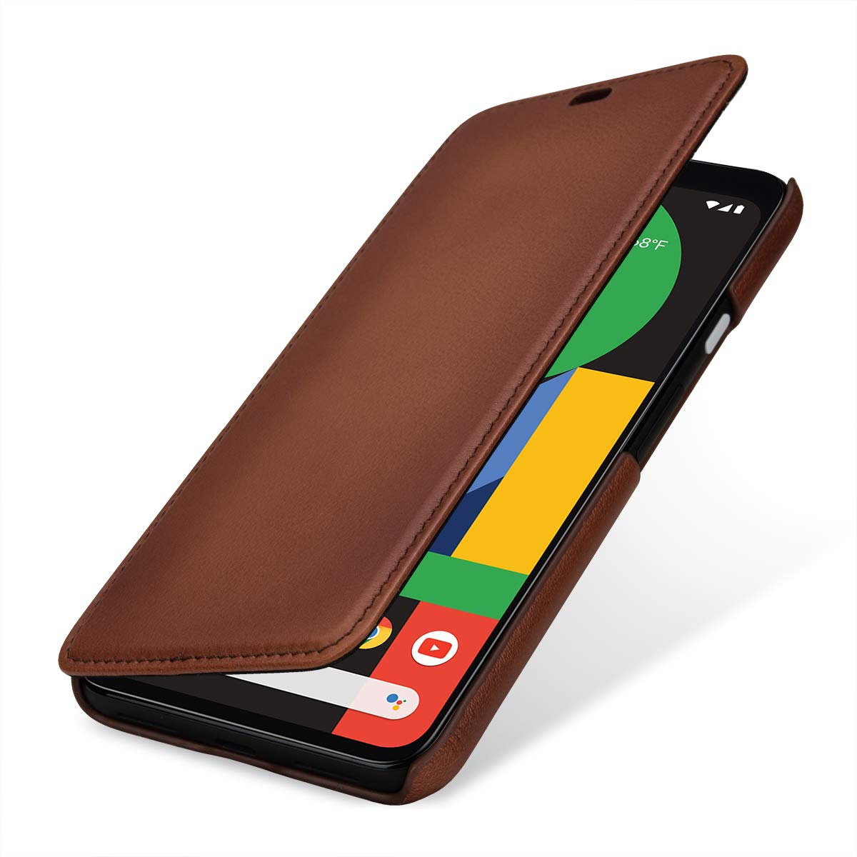 StilGut Book Type Flip Case for Pixel 4 XL (2019), Genuine Leather Pixel 4 XL Case, Antique Brown
