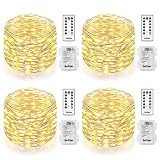 Homestarry 4 Pack Fairy String Lights Battery Operated Waterproof 8 Modes Remote Control, 66 LED's, 16.4 ft, Multicolor