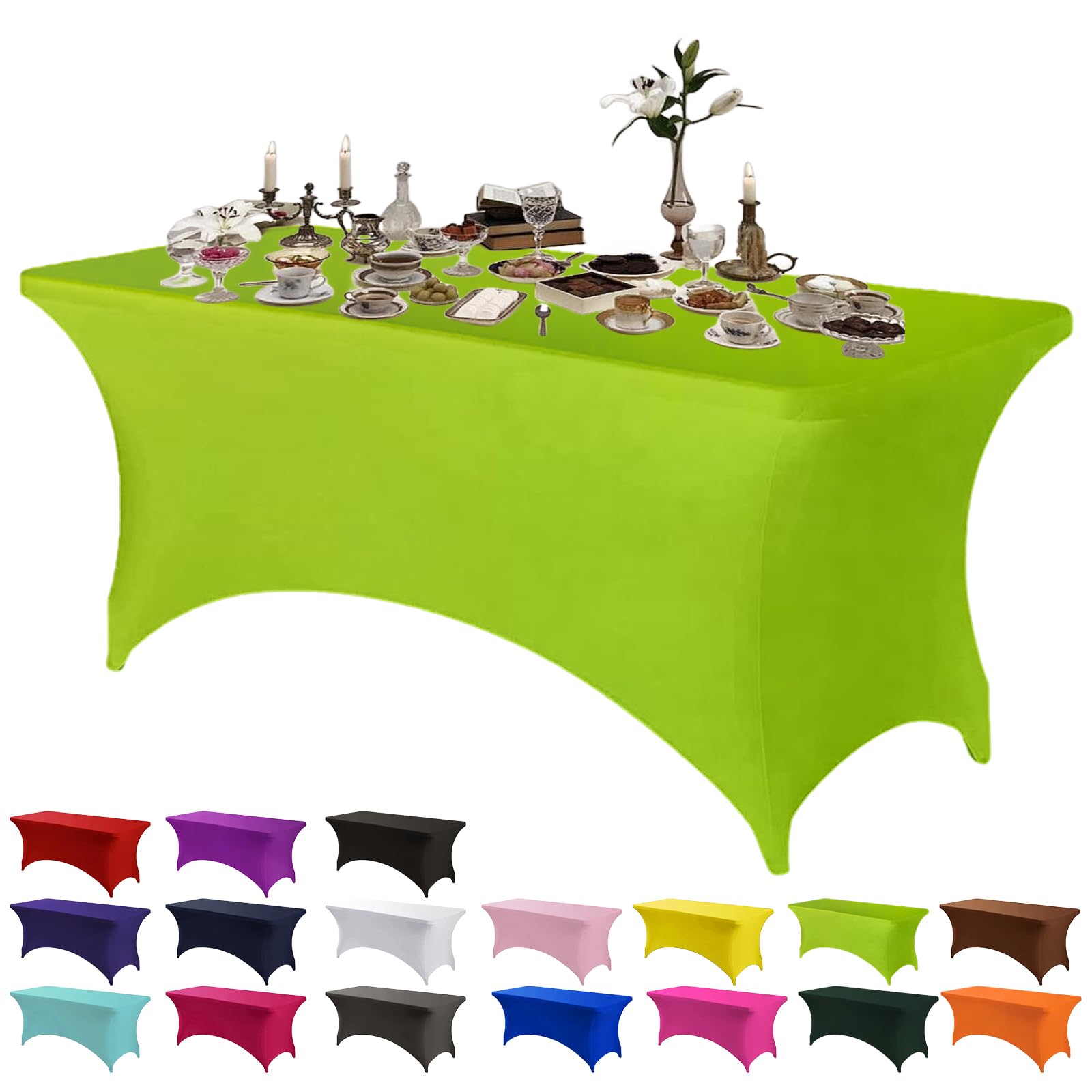 Stretchable Tablecloths,Green Spandex Fitted Tablecover 6ft Washable Stretch Spandex Table Cover Fitted for Rectangle Tables,Universal Elastic Spandex TableCover for Wedding Banquet Holiday Party