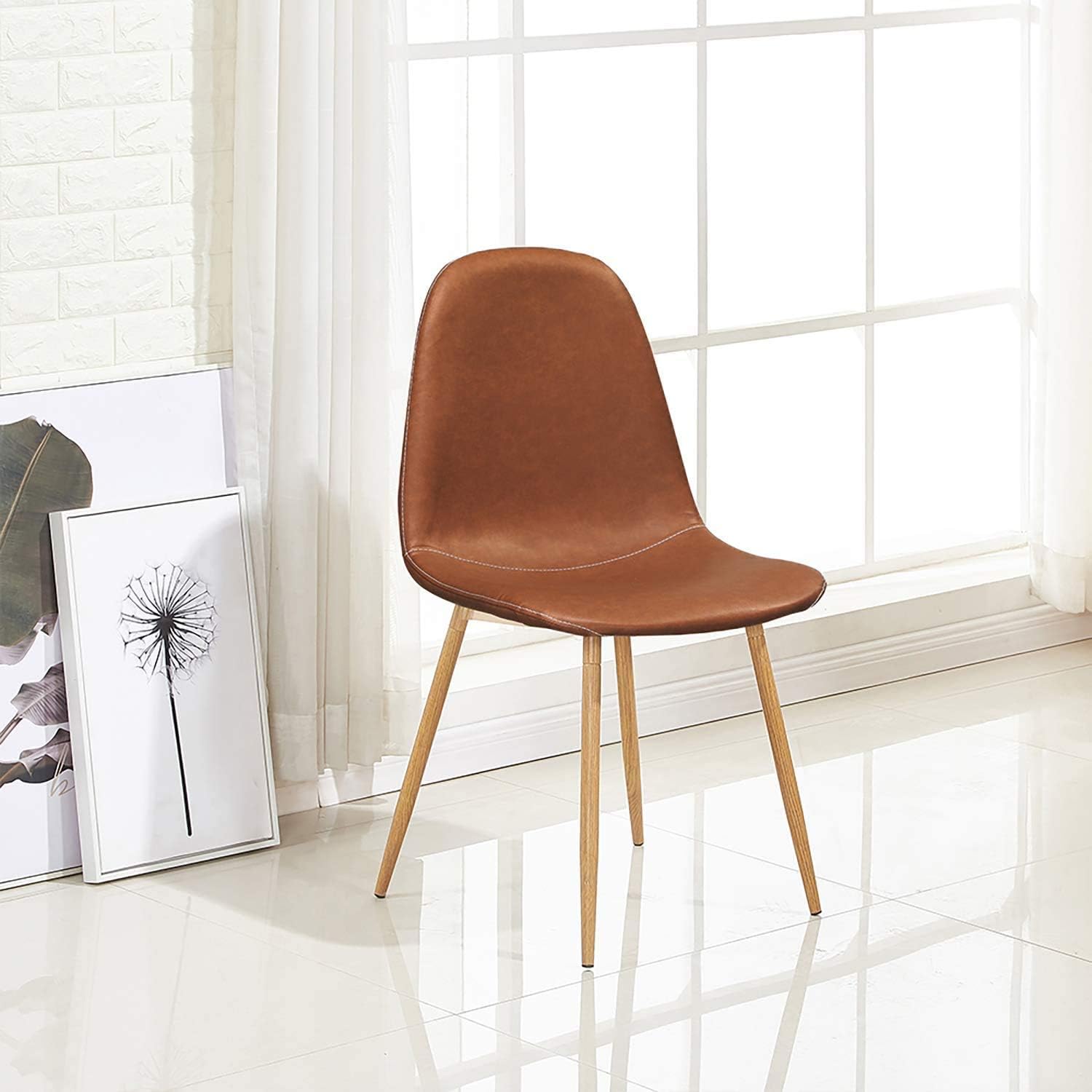 GreenForest Dining Chairs Set of 4, Washable Pu Cushion Seat Chair with Metal Legs for Kitchen Dining Room, Brown - Chairs