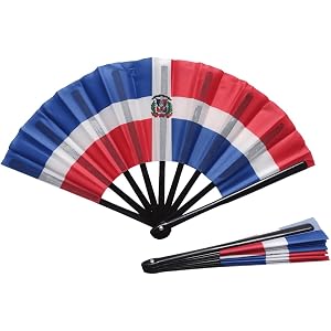 LUYITSVE Dominican Republic Flag Fan 8 inch Length- Vibrant Color Durable Polyester Dominican Flag Hand Fan with Plastic Fram