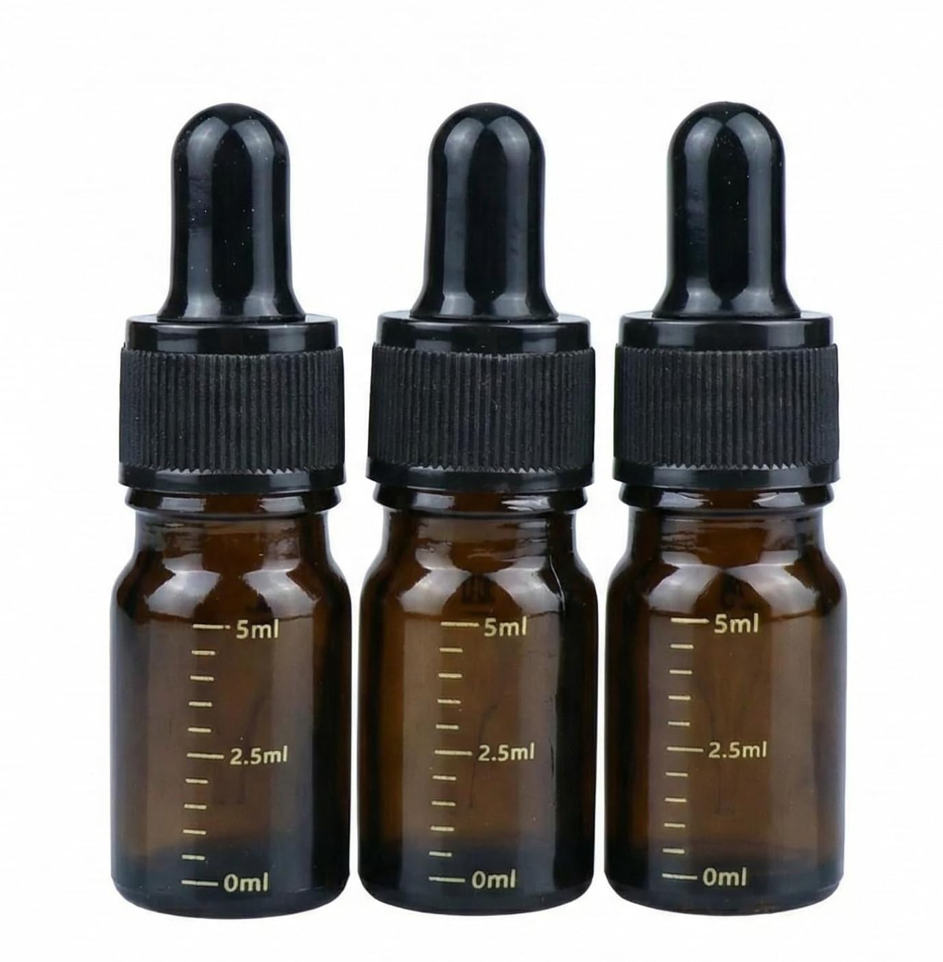 3 Pcs Empty Refillable Amber Glass Graduated Dropper Bottle Essential Oil Cosmetics Elite Fluid Container Jar Pot Holder with Glass Pipette Dropper (5ml/0.17oz)