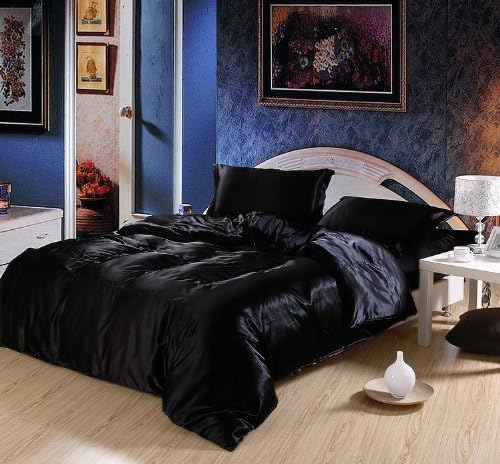 Black Color 4pcs Imitation Silk Bed Set Bedding Set Bed Linen Silk Bedclothes Bedspread/bed Sheet /Duvet Cover (King)
