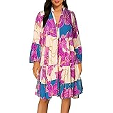 Button Down Shirt Dresses for Women 2025 - Womens Sundress Ladies Tops and Blouses Dressy Summer Long Bell Sleeve Floral Print Shirts Casual Work Business Blouse Casual Shift Mini Dress Purple, M