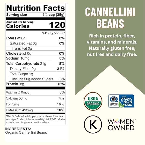 MOUNTAIN HIGH ORGANICS, CERTIFIED ORGANIC CANNELLINI BEANS, 1LB BAG
