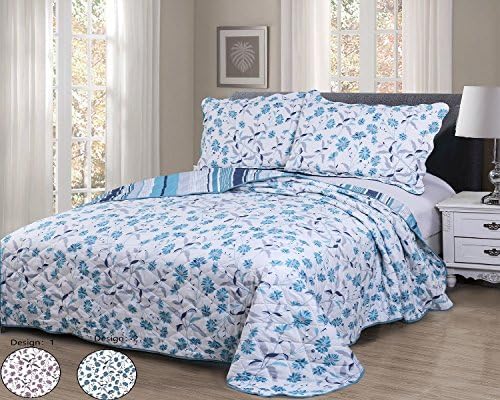 Vivinna Disperse Printing Quilt Set King Size(106"x96" BLUE MARGARITA) -3PCS Bedspread -Lightweight Hypoallergenic Microfiber