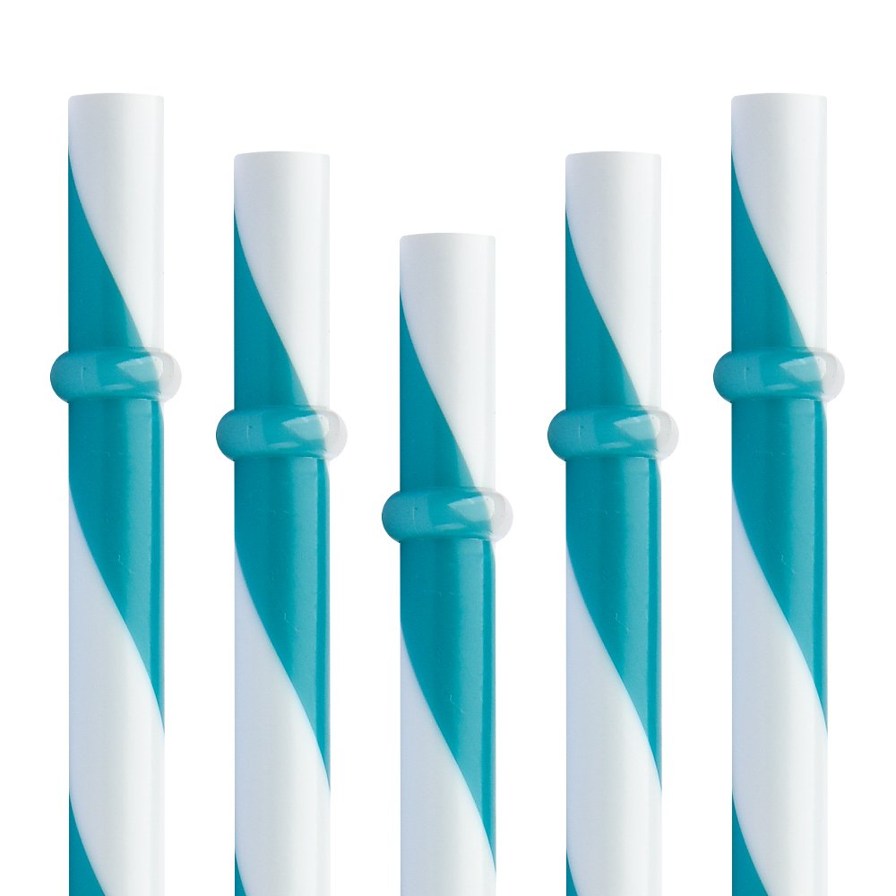Dakoufish BPA Free 12 Piece 9 Inch Reusable Plastic Thick Drinking Straws for Mason Jar Rambler Big Stripe（9inch，Teal）