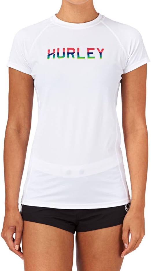 Hurley Juniors Stormy Short Sleeve Rash Guard, White, Small