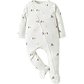 Minicoco Baby Footie Jumpsuit, 100% Cotton Long Sleeve Footed Romper, Summer Outfit for 0-12 Months