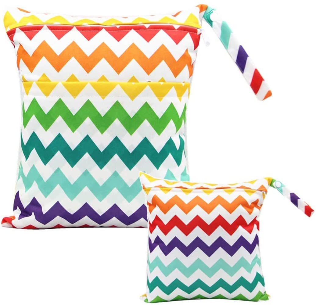 Gadenfer Wet Dry Bags Reusable Diaper Bags With Zipper Pockets for Swimsuits, Nappy, and Outdoor Organization (M+L, Colorful)
