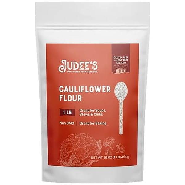 JUDEE’S CAULIFLOWER FLOUR 1 LB – JUST ONE INGREDIENT – 100% NON-GMO, GLUTEN-FREE, AND NUT-FREE – PERFECT FOR BAKING AND COOKING – GREAT FOR SOUPS, STEWS, AND CHILIS