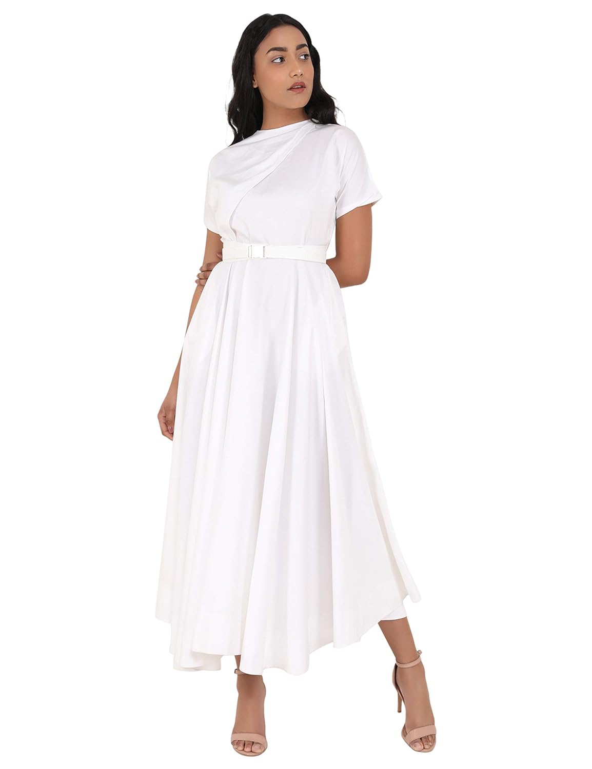 white bias cut dress