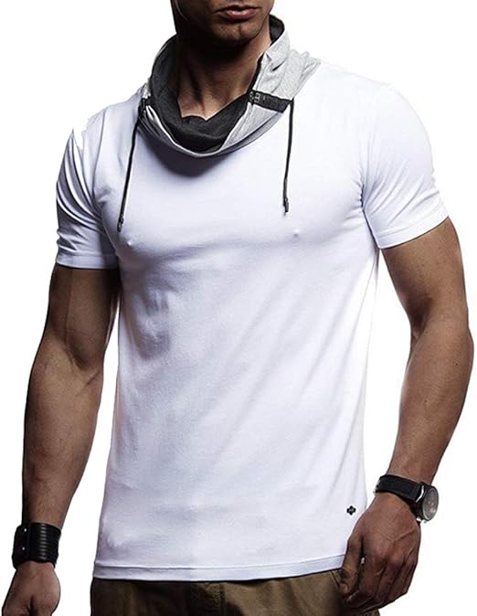 Gocgt Men Short Sleeve Turtleneck Cowl Neck Comfy Solid Color T-Shirt ...