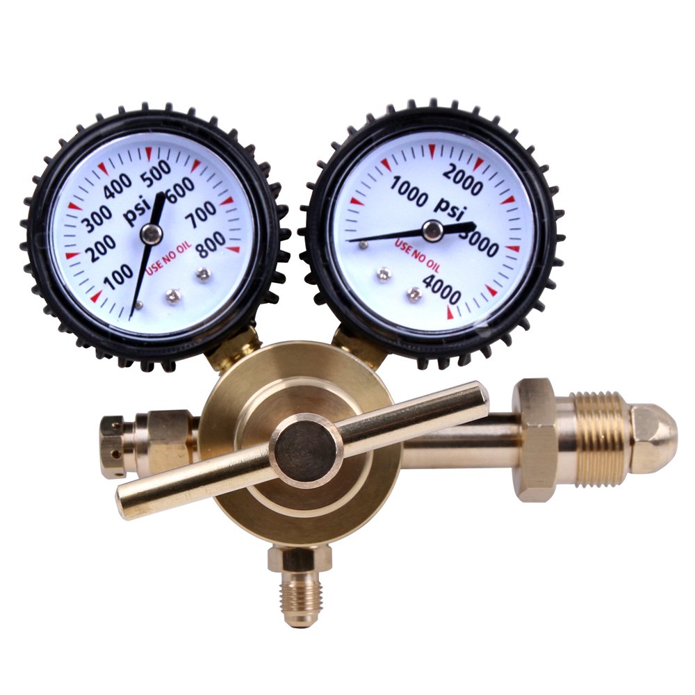 YaeTek Nitrogen Regulator – 0-1000 PSI Delivery, CGA580 Inlet, 1/4" Male Flare Outlet, 2" Gauges
