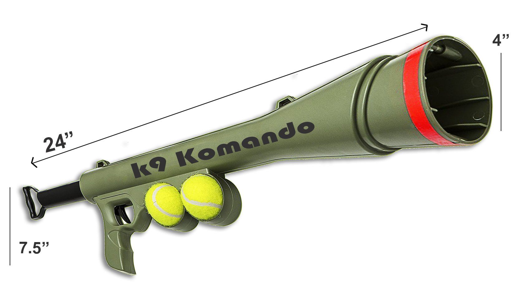 Dog Komando K9 Tennis Ball Launcher Gun includes 2 Squeaky Balls Best