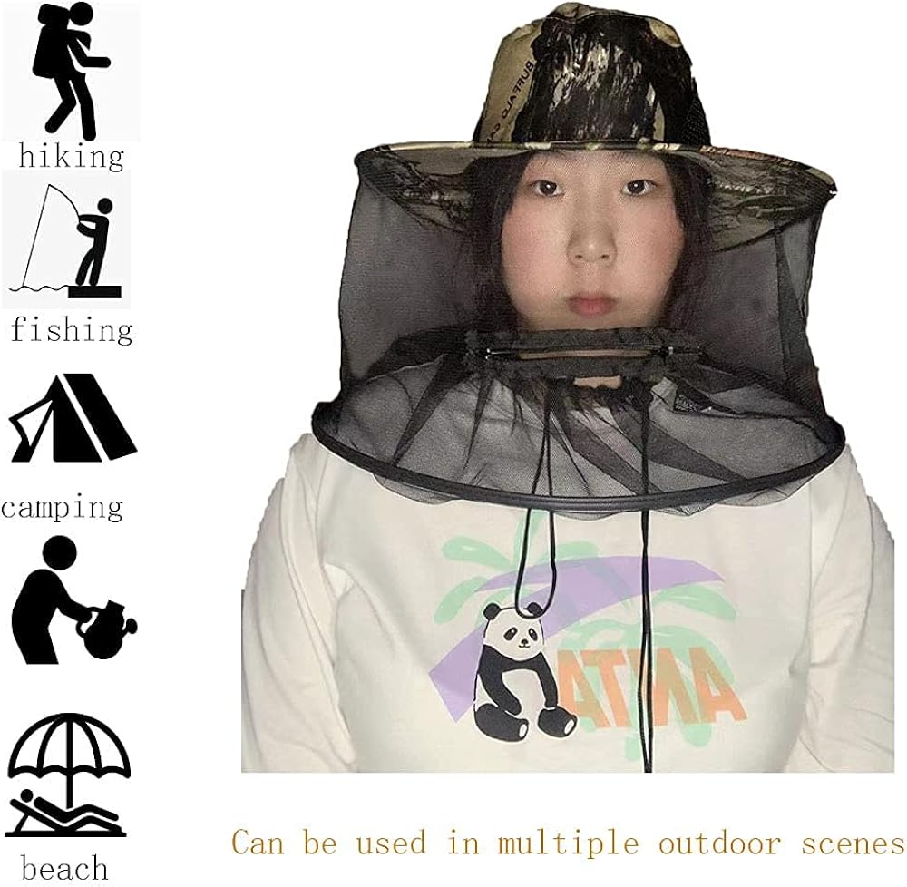 BeesNise 2 Pack Leaf Camouflage Mosquito Net Hat with with Zipper Foldable Fly Protection Netting,Mosquito Hat with Netting for Men &Women Which Suitable for Outdoor Sports and Gardening Works: Clothing