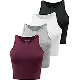 Kole Meego Crop Tops For Women Workout Cropped Tank Top High Neck Camisole Yoga Shirts Athletic Undershirts 4 Pack