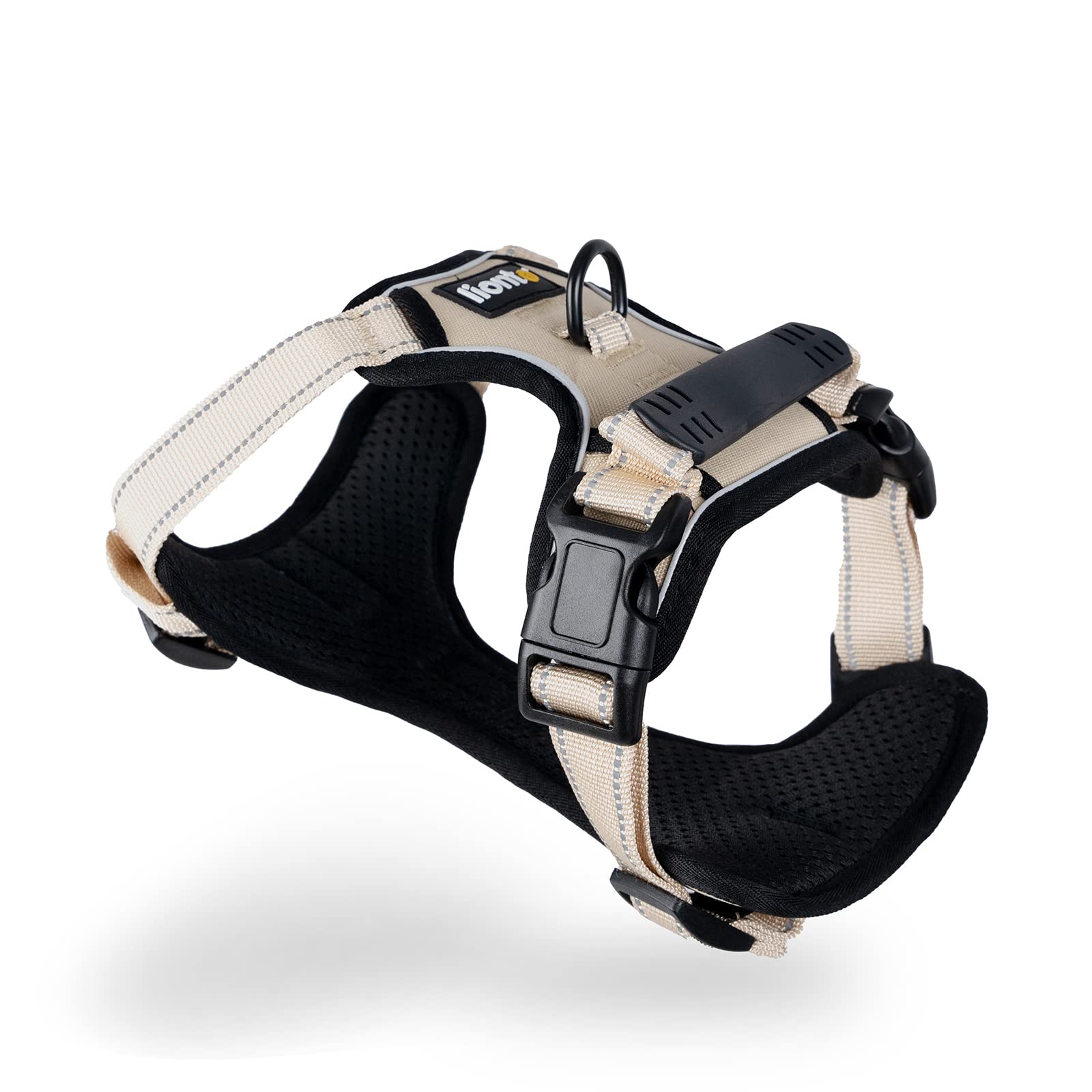 lionto Dog Harness Padded Anti Pull Harness Reflective Safety Harness Adjustable Size S Beige