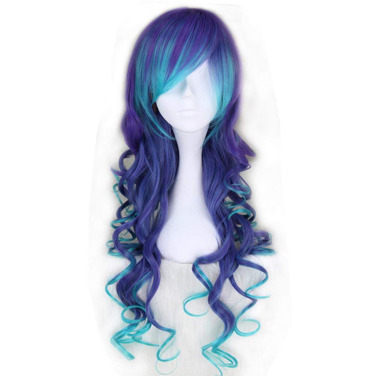 Amazon Com Chibi Store Synthetic Women Long Curly Gradient Blue