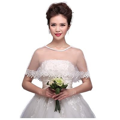 chinese dress ladies Off-Shoulder Lace Bridal Bolero Wedding Jacket Shrug, Medium