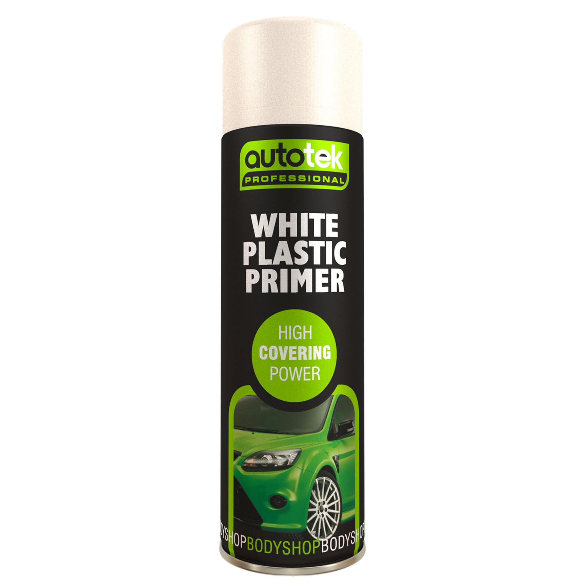 Autotek Professional High Covering Power Spray Paint, White Plastic Primer, 500 ml
