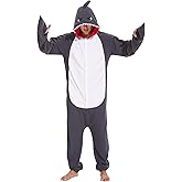 Kidukso Vicious Shark Onesie Pajamas Unisex Animal Shark Costume Halloween Christmas Cosplay Costume Sleepwear, Grey