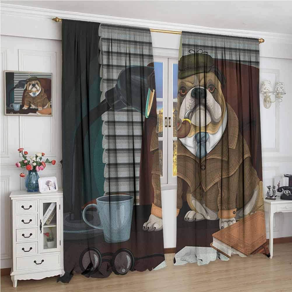 GUUVOR English Bulldog Blackout Curtain Traditional English Detective Dog with a Pipe and Hat Sherlock Holmes Image 2 Panel Sets W108 x L96 Inch Multicolor
