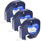 USUPERINK 3PK Letratag 91331 White Plastic Label Tape Compatible for Dymo Label Maker Refills S0721660 Black on White, 12mm x 4m (1/2" x 13') for Letra Tag 200B LT100H LT100T LT110T