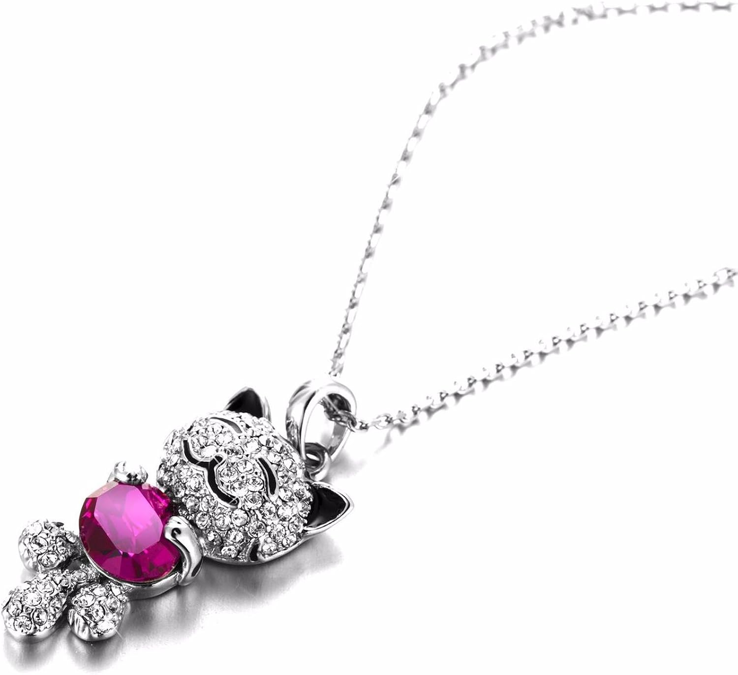 Caperci Cute Lucky Cat SWAROVSKI ELEMENTS Pink Crystal Pendant Necklace - Christmas Jewelry Gift for Daughter Girls: Caperci: Clothing