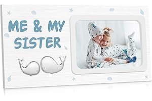 Garybank Me & My Sister Silver Whale Baby Picture Frame, Little or Big Sister or Brother Gift, Baby Shower Baptism Gifts, Siblings Photo gifts, Newborn Gifts, Nursery Decor