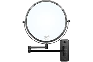 Large Size 9-in Wall Mounted Magnifying Makeup Mirror 1X/10X Magnification,Extendable Bathroom Mirrors Wall Mount Vanity Mirr