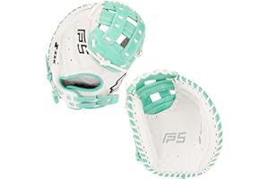 SSK FP5 Fastpitch Softball Catcher’s Mitt 33” – 34” Right & Left Hand Throw Premium Full Leather Softball Glove (White/Mint, 33" - Right Hand Throw)