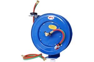 AMZOSS Retractable Air Hose Reel, Heavy Duty Welding Hose Reel 1/4" Inch x 50' Foot Twin Oxygen Acetylene Rubber Hoses STD Duty Max 200 PSI Industrial Single Arm Construction