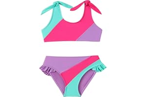 ADXSUN Toddler Girls Swimsuit Color Block Swimwear Kids Two Piece Bathing Suits Bowknot Beach Bikini Set