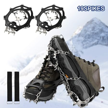MojiDecor Schuhspikes Schuhkrallen mit 19 Zähnen, Steigeisen für Bergschuhe Silikon Schneeketten Steigeisen mit Edelstahlspikes für High Altitude Wandern EIS Schnee (19 Zähnen, L(39-45))