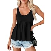 Yousify Women's Flowy Tank Tops Summer Pleated Peplum Sleeveless Shirts Scoop Neck Casual Babydoll Cami Tops