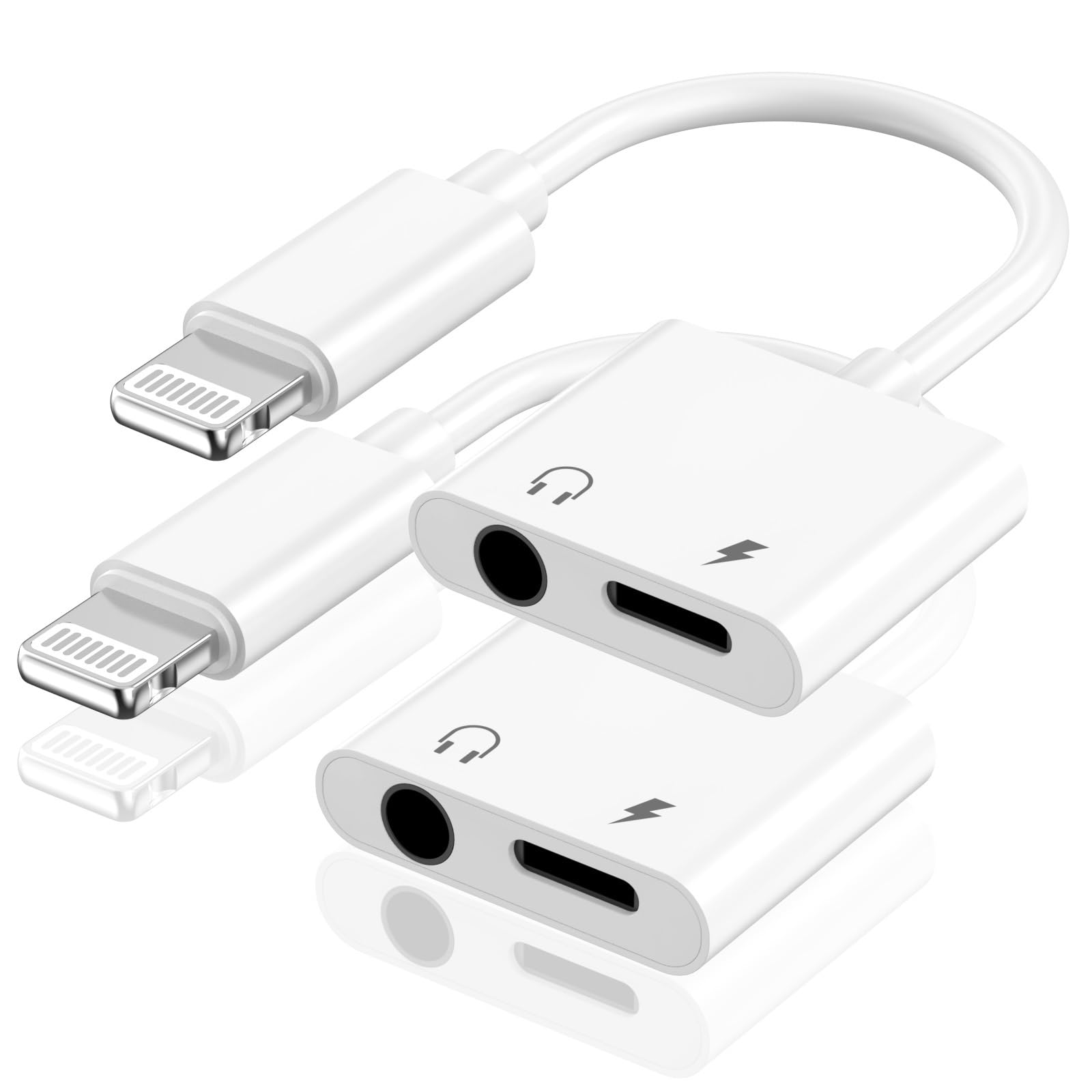 Photo 1 of [Apple MFi Certified] iPhone Headphones Adapter, 2 Pack 2 in 1 Lightning to 3.5 mm Headphone Jack Aux Audio + Charger Cable Splitter Adapter Dongle for iPhone 14 13 12 11 Pro Max XS XR X 8 7 iPad
