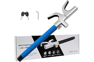 KNFRXO 4-in-1 Steering Wheel Lock with Flashlight/SOS LED Ligth,Seat Belt Cutter,Escape Hammer,2 Keys Retractable Steering Lock,Vehicle Anti-Theft Lock，Universal for Auto/Truck/SUV/Van(Blue)