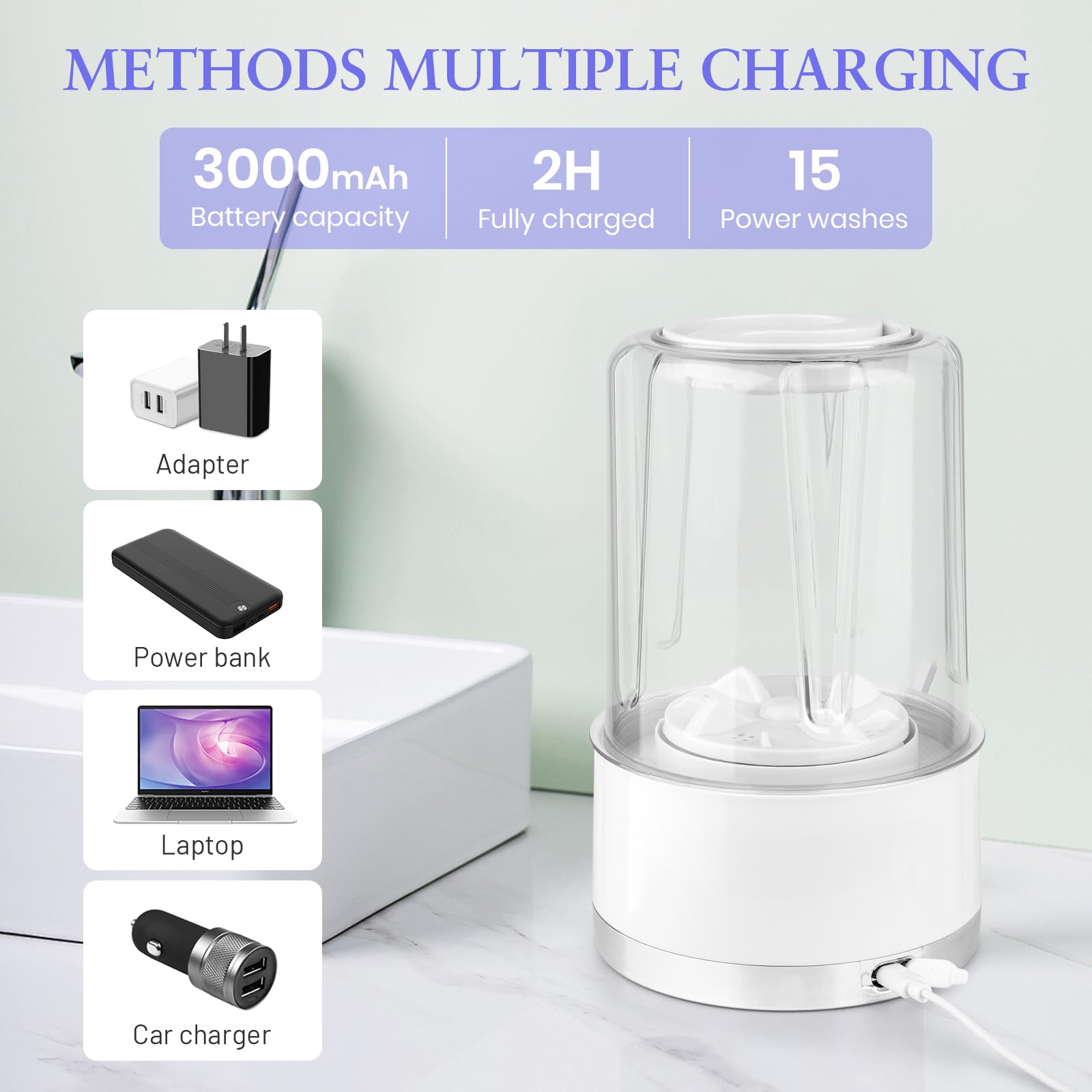 Underwear Washing Machine | Rechargeable Mini Portable Washing Machine with 3000mah | Compact Deep Cleans Underwear, Baby Clothes | Lightweight for Apartment, Dorm, Hotel, RV, Travel & Camping