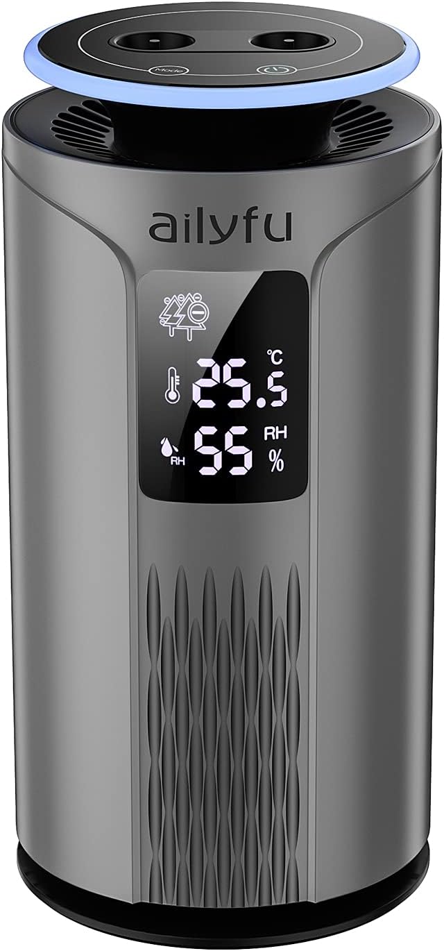 Air Purifier, ailyfu Negative Ion Air Purifier with LCD Display Temperature and Humidity, Filterless, Purified Smoke, Pollen, Dust, Odor for Bedroom Kid’s Room Office Desktop Car