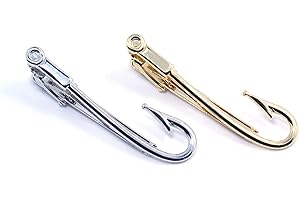 ZUNON Fishing Hooks Tie Clips Bar Tacks Mens Silver Golden Tone Leisure Fishermen Sportsmen Fathers Dad Husband Activities
