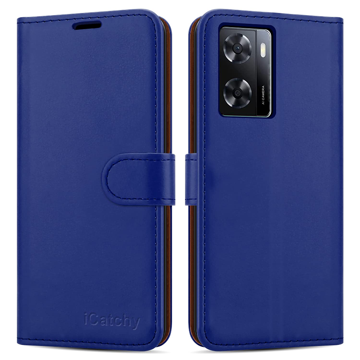 iCatchy for Oppo A57 Case Leather Wallet Book Flip Folio Stand View Cover with Card Slots and Kickstand for Oppo A57 Phone (Blue)