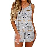 Ekouaer Pajamas Sets for Women Tank Tops with Shorts Sleepwear Nightwear Pj Set S-XXXL