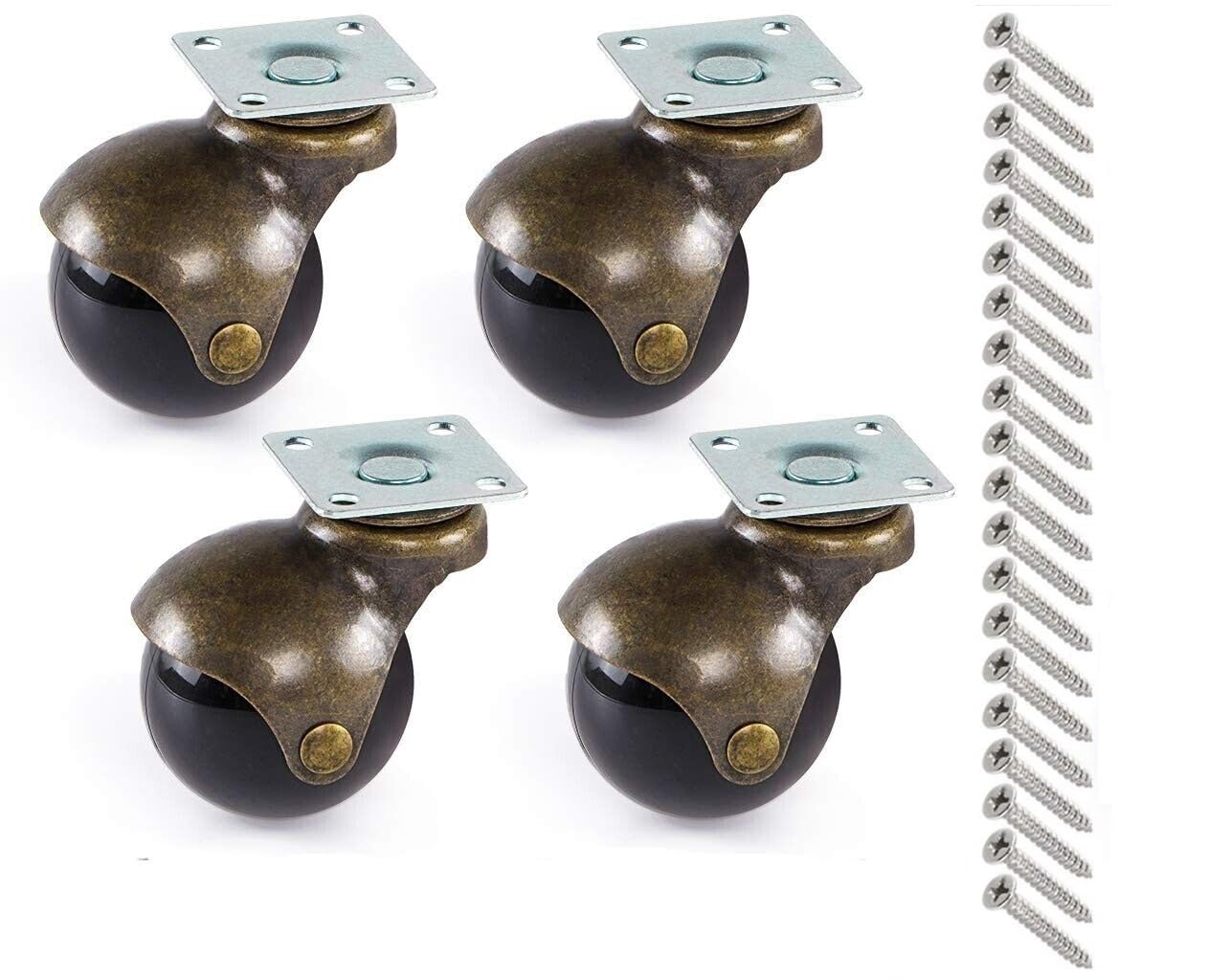 Multibao 4xPcs 2 Inch Ball Castor Wheel 50mm Antique Swivel Caster Plate Mounted For Furniture Chair Sofa with 16 Screws