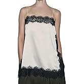 Women Y2K Lace Trim Satin Cami Top Silk Spaghetti Strap Sleeveless Camisole Lace Patchwork Loose Going Out Tank Top