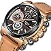 Watches for Men,LIGE Mens Chronograph Waterproof Sports Analog Quartz Watch Gents Brown Leather Strap Date Display Fashion Casual Big Face Wrist Watch Clock Rose Gold Black