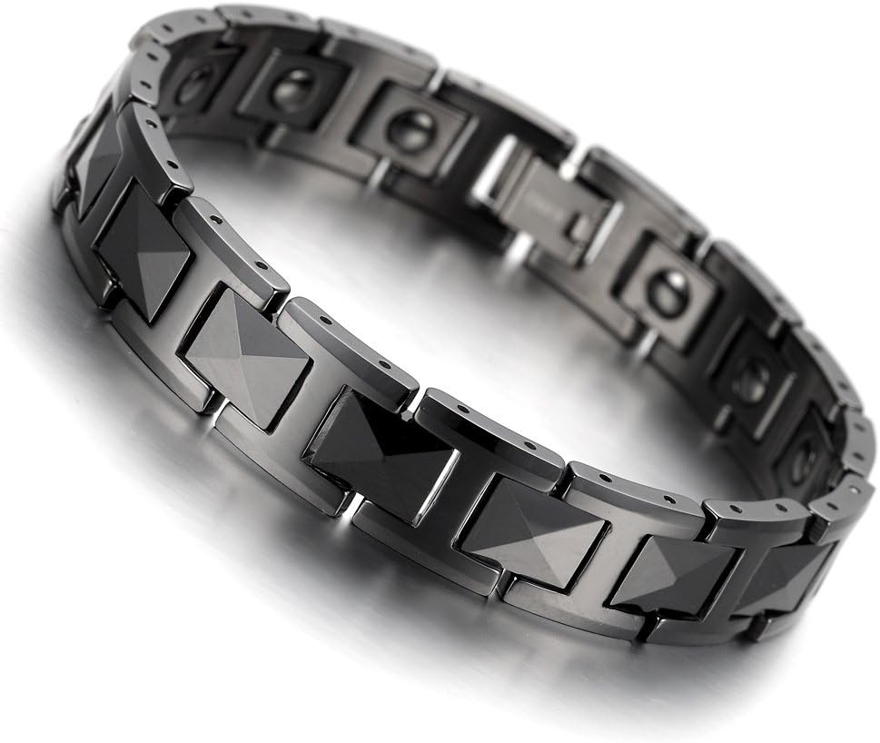 HiTreasure Men's Tungsten Carbide Magnetic Therapy Link Bracelet Pain Relief for Arthritis