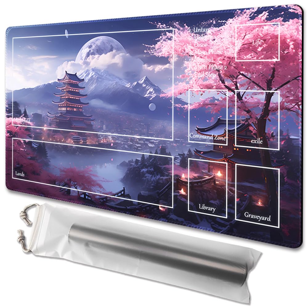 TCGMAT MTG Game Mat with Non-Slip Backing, Ideal for Card Game Enthusiasts (Cherry Blossom Rain-Deck)