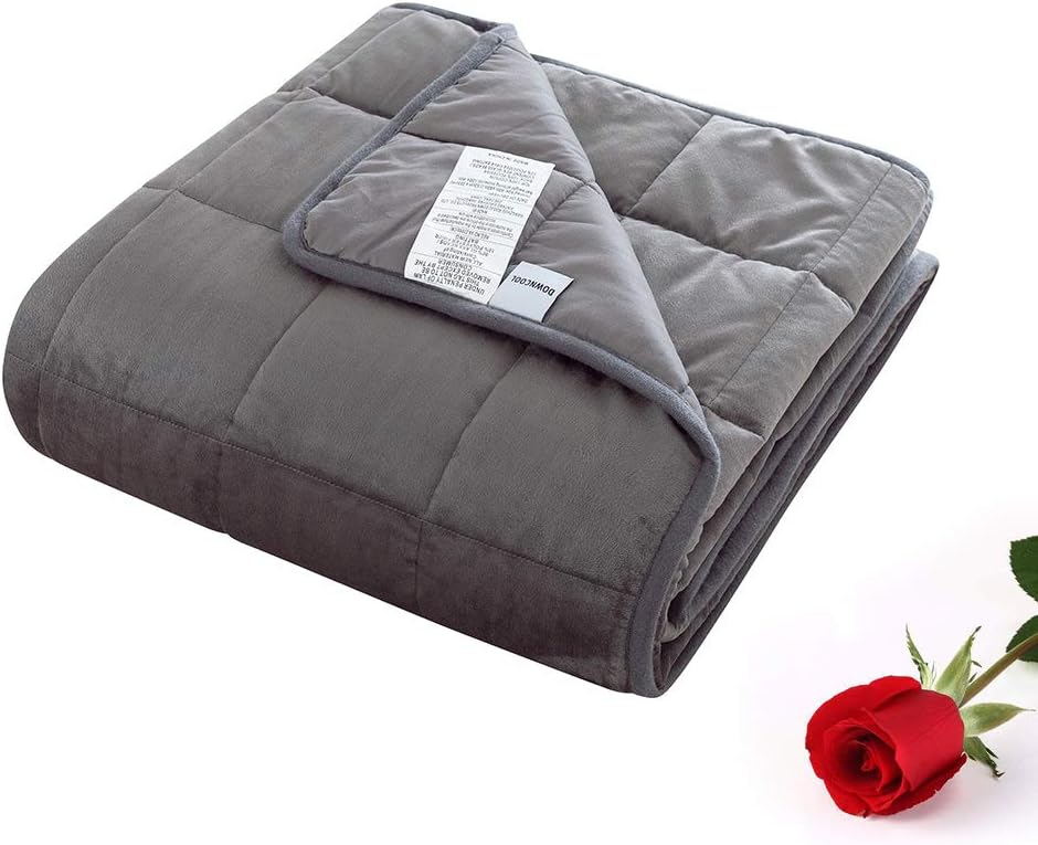 DOWNCOOL Original Weighted Blanket 100% Cotton Top - More Smaller Pockets Reversible Heavy Blankets with Glass Beads for Kid (Dark Grey,41x60Inch,10Lbs)