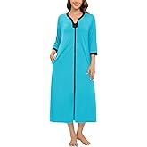 SWOMOG Women Zipper Robe Long Housecoat Zip Up Bathrobes Full Length Nightgown Loungewear with Pockets S-3XL